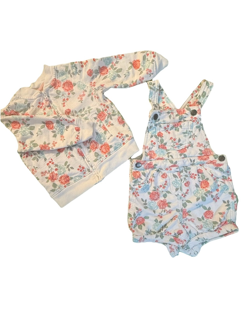 Carter's Cream and Pink Baby Hoodie Set with matching overalls